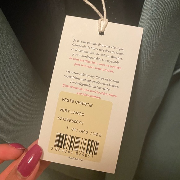 NWT Sezane Christie Jacket in Jade size US 2 / EU 34 - Picture 3 of 4